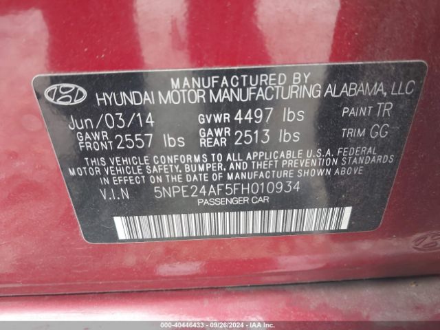 Photo 8 VIN: 5NPE24AF5FH010934 - HYUNDAI SONATA 