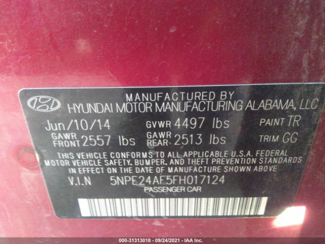 Photo 8 VIN: 5NPE24AF5FH017124 - HYUNDAI SONATA 