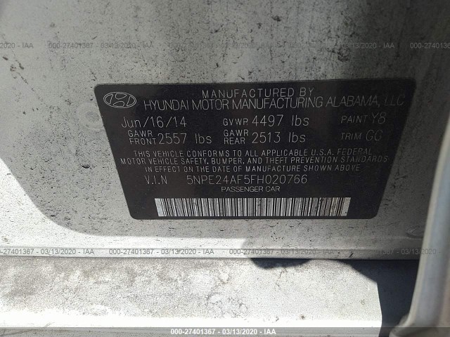 Photo 8 VIN: 5NPE24AF5FH020766 - HYUNDAI SONATA 