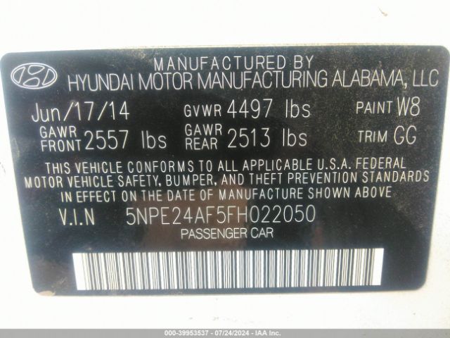 Photo 8 VIN: 5NPE24AF5FH022050 - HYUNDAI SONATA 