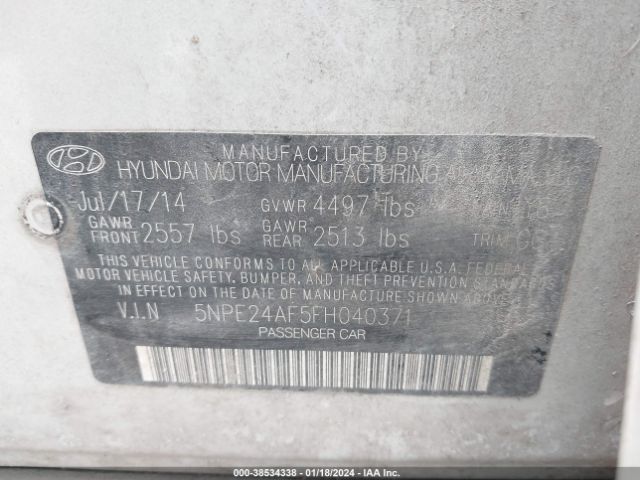 Photo 8 VIN: 5NPE24AF5FH040371 - HYUNDAI SONATA 