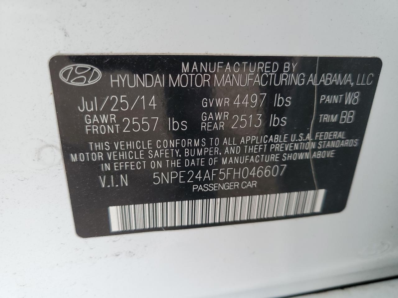 Photo 11 VIN: 5NPE24AF5FH046607 - HYUNDAI SONATA 