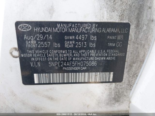 Photo 8 VIN: 5NPE24AF5FH075086 - HYUNDAI SONATA 