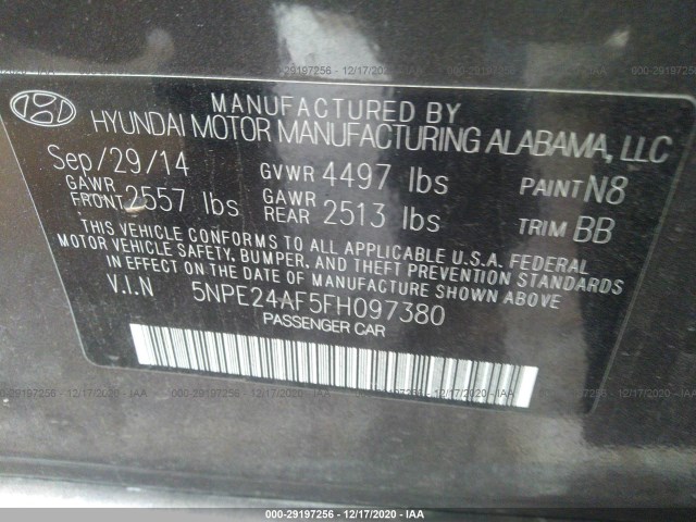 Photo 8 VIN: 5NPE24AF5FH097380 - HYUNDAI SONATA 