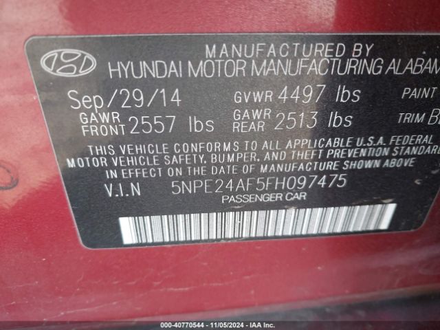 Photo 8 VIN: 5NPE24AF5FH097475 - HYUNDAI SONATA 