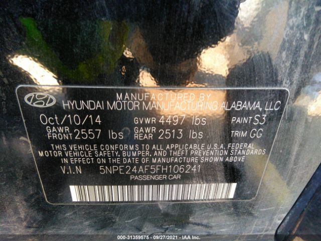 Photo 8 VIN: 5NPE24AF5FH106241 - HYUNDAI SONATA 