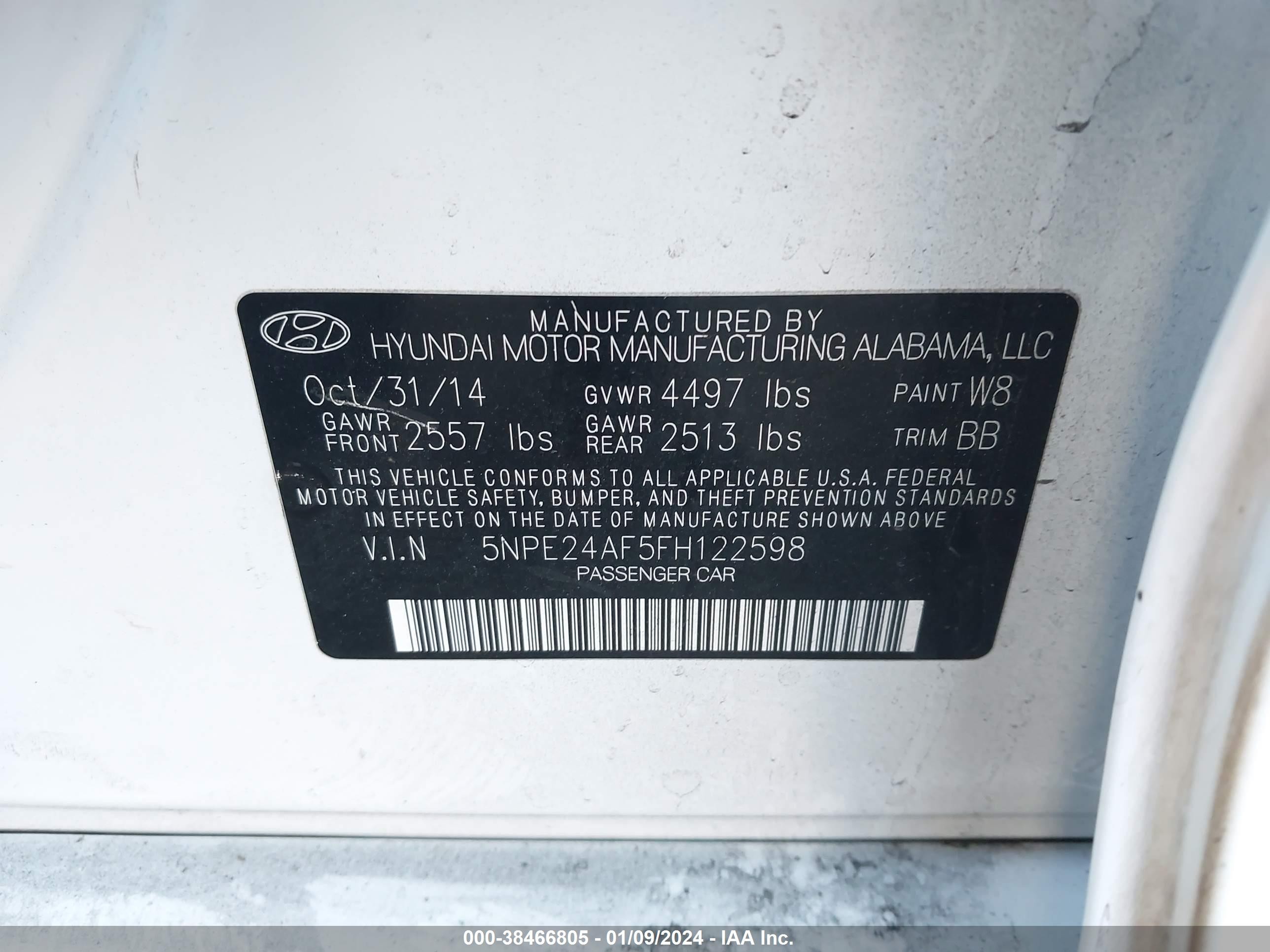 Photo 8 VIN: 5NPE24AF5FH122598 - HYUNDAI SONATA 