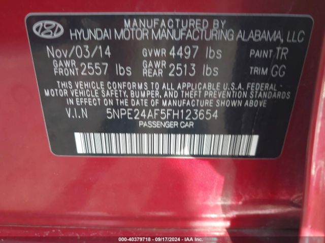 Photo 8 VIN: 5NPE24AF5FH123654 - HYUNDAI SONATA 