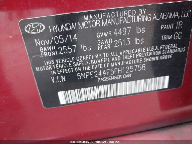 Photo 8 VIN: 5NPE24AF5FH125758 - HYUNDAI SONATA 