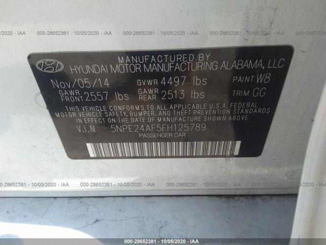 Photo 8 VIN: 5NPE24AF5FH125789 - HYUNDAI SONATA 