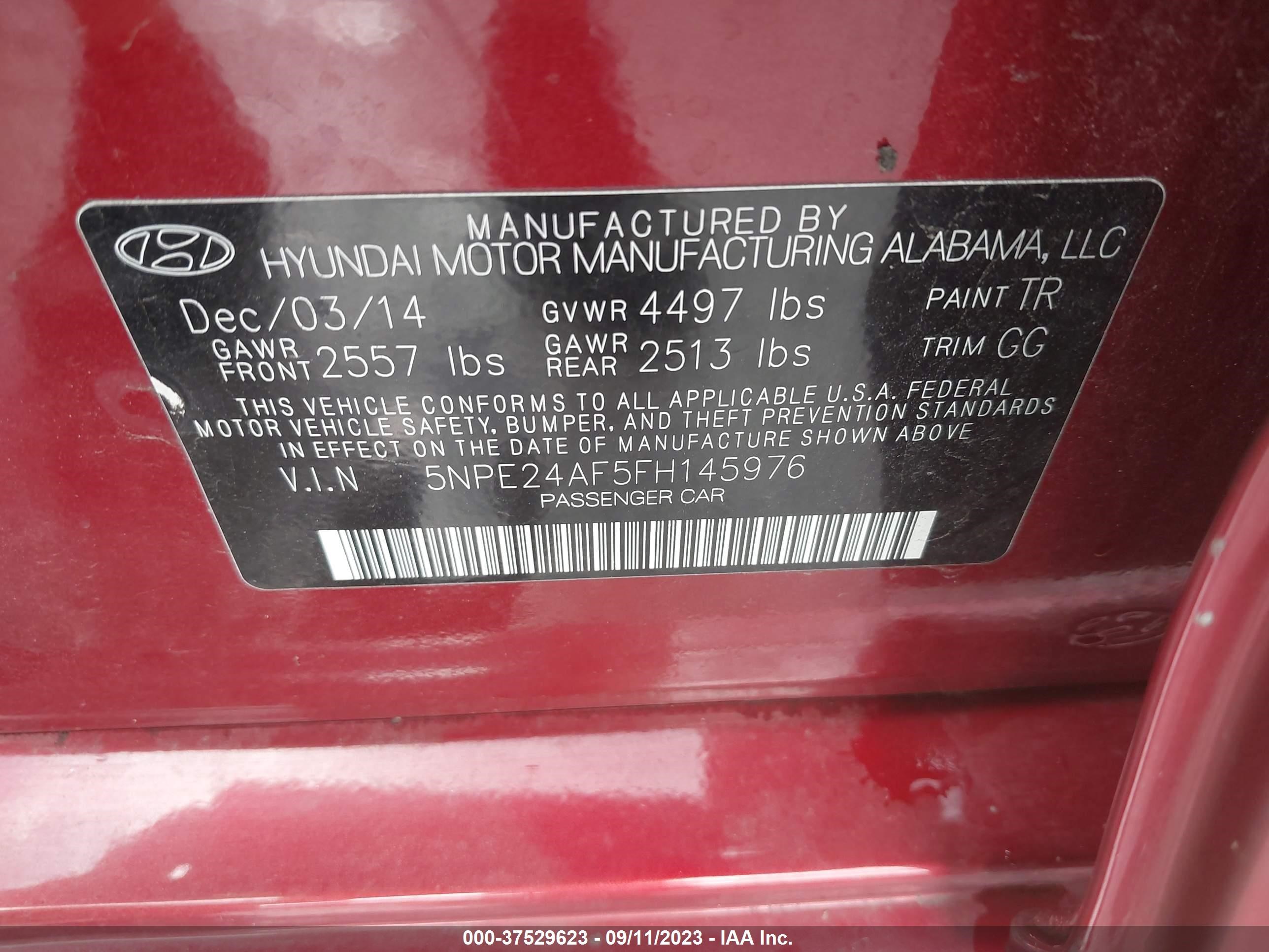 Photo 8 VIN: 5NPE24AF5FH145976 - HYUNDAI SONATA 