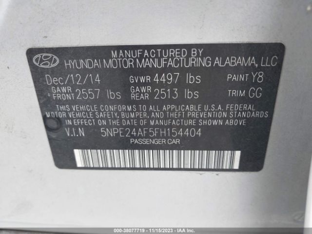 Photo 8 VIN: 5NPE24AF5FH154404 - HYUNDAI SONATA 