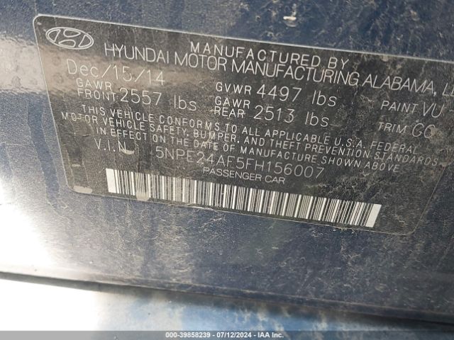 Photo 8 VIN: 5NPE24AF5FH156007 - HYUNDAI SONATA 