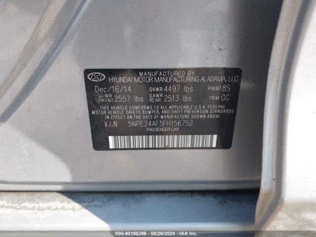 Photo 8 VIN: 5NPE24AF5FH156752 - HYUNDAI SONATA 