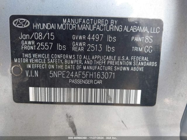 Photo 8 VIN: 5NPE24AF5FH163071 - HYUNDAI SONATA 