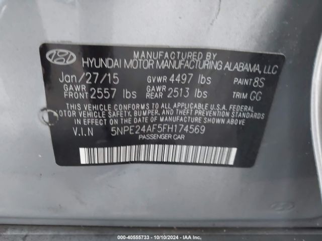 Photo 8 VIN: 5NPE24AF5FH174569 - HYUNDAI SONATA 