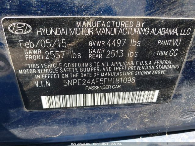 Photo 8 VIN: 5NPE24AF5FH181098 - HYUNDAI SONATA 