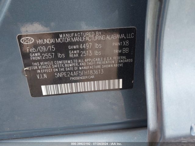 Photo 8 VIN: 5NPE24AF5FH183613 - HYUNDAI SONATA SE 