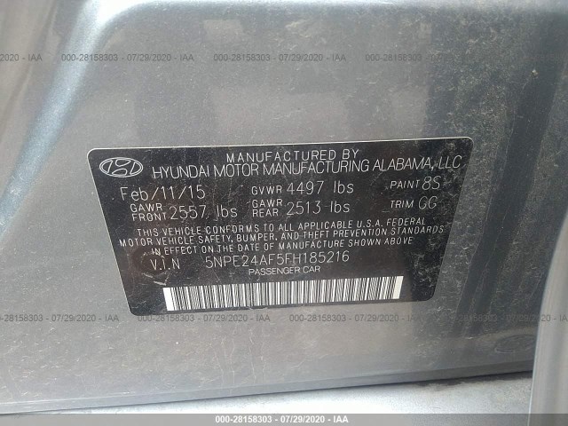 Photo 8 VIN: 5NPE24AF5FH185216 - HYUNDAI SONATA 