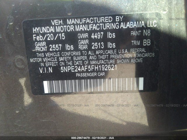 Photo 8 VIN: 5NPE24AF5FH192621 - HYUNDAI SONATA 