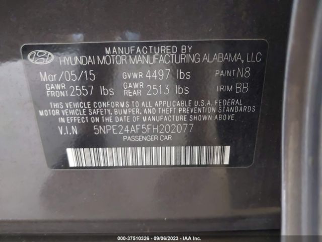 Photo 8 VIN: 5NPE24AF5FH202077 - HYUNDAI SONATA 