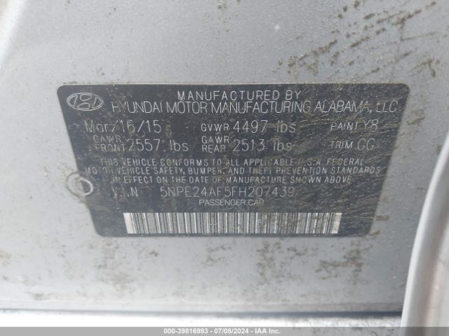 Photo 8 VIN: 5NPE24AF5FH207439 - HYUNDAI SONATA 