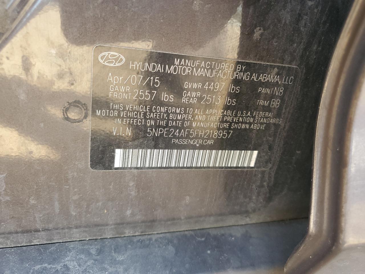 Photo 11 VIN: 5NPE24AF5FH218957 - HYUNDAI SONATA 