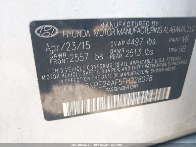 Photo 8 VIN: 5NPE24AF5FH228078 - HYUNDAI SONATA 