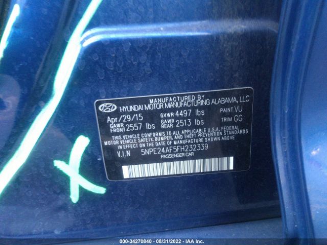 Photo 8 VIN: 5NPE24AF5FH232339 - HYUNDAI SONATA 