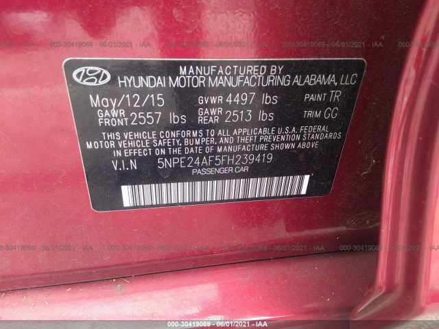 Photo 8 VIN: 5NPE24AF5FH239419 - HYUNDAI SONATA 