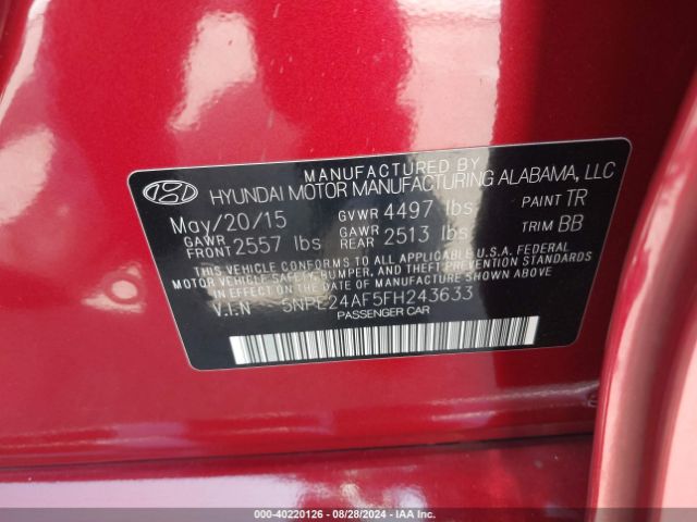 Photo 8 VIN: 5NPE24AF5FH243633 - HYUNDAI SONATA 