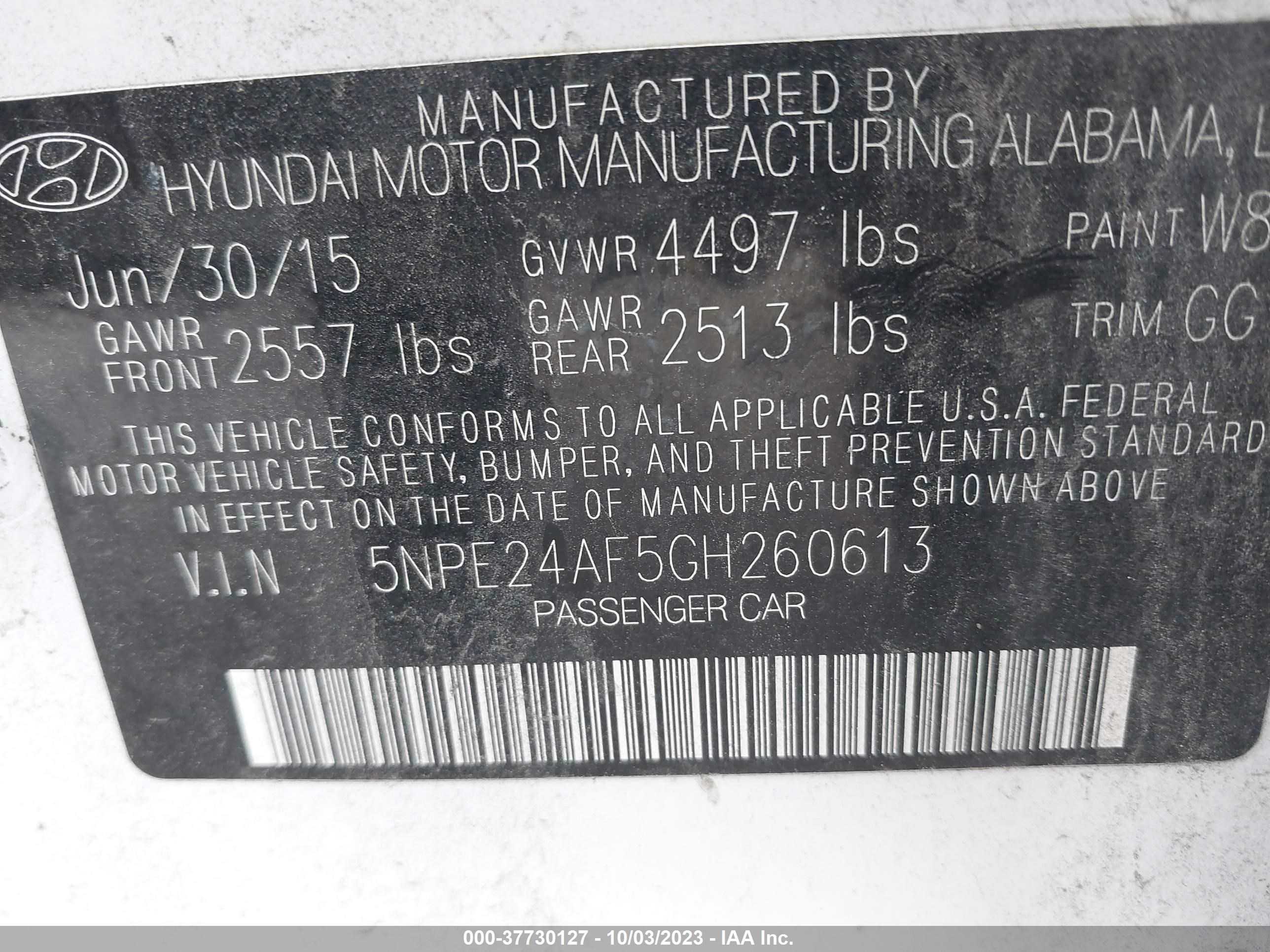 Photo 8 VIN: 5NPE24AF5GH260613 - HYUNDAI SONATA 