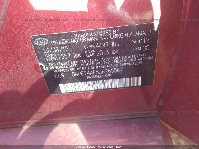 Photo 8 VIN: 5NPE24AF5GH265567 - HYUNDAI SONATA 