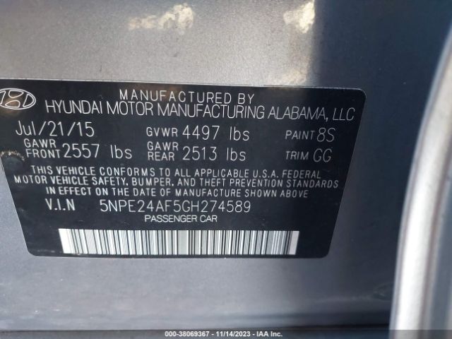 Photo 8 VIN: 5NPE24AF5GH274589 - HYUNDAI SONATA 