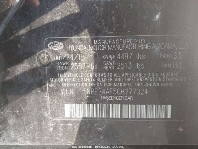 Photo 8 VIN: 5NPE24AF5GH277024 - HYUNDAI SONATA 