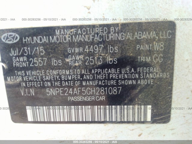 Photo 8 VIN: 5NPE24AF5GH281087 - HYUNDAI SONATA 