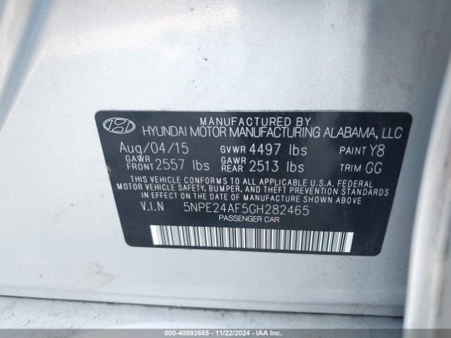 Photo 8 VIN: 5NPE24AF5GH282465 - HYUNDAI SONATA 