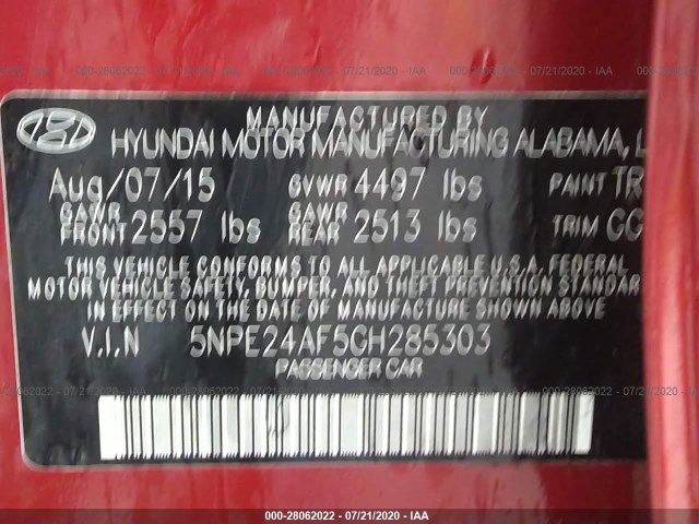 Photo 8 VIN: 5NPE24AF5GH285303 - HYUNDAI SONATA 