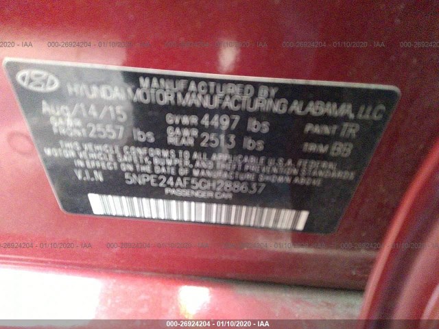 Photo 8 VIN: 5NPE24AF5GH288637 - HYUNDAI SONATA 