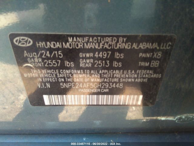 Photo 8 VIN: 5NPE24AF5GH293448 - HYUNDAI SONATA 