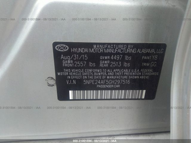 Photo 8 VIN: 5NPE24AF5GH297516 - HYUNDAI SONATA 