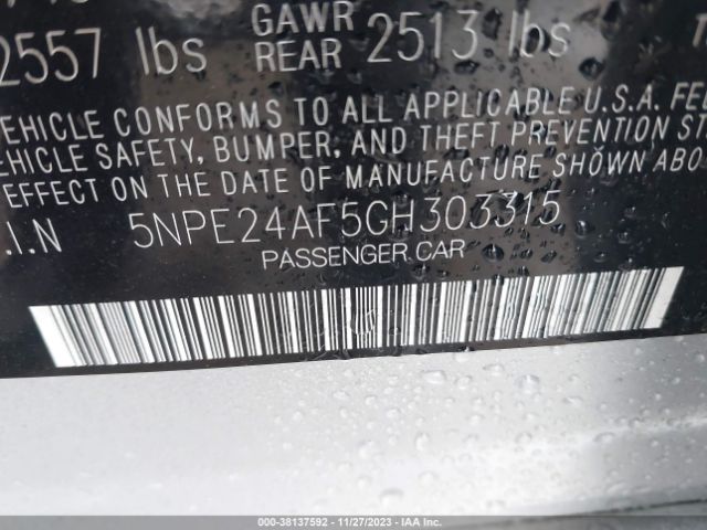 Photo 8 VIN: 5NPE24AF5GH303315 - HYUNDAI SONATA 