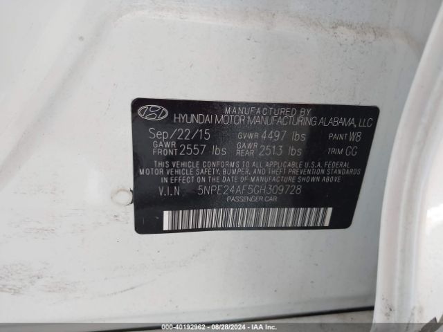 Photo 8 VIN: 5NPE24AF5GH309728 - HYUNDAI SONATA 