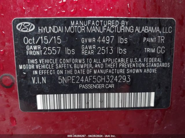 Photo 8 VIN: 5NPE24AF5GH324293 - HYUNDAI SONATA 