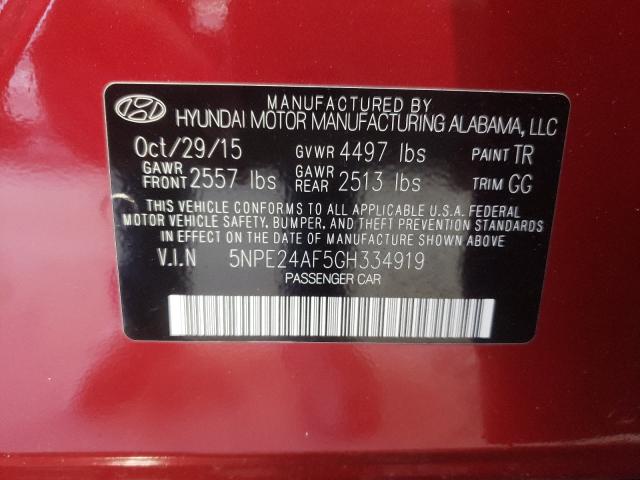 Photo 9 VIN: 5NPE24AF5GH334919 - HYUNDAI SONATA SE 