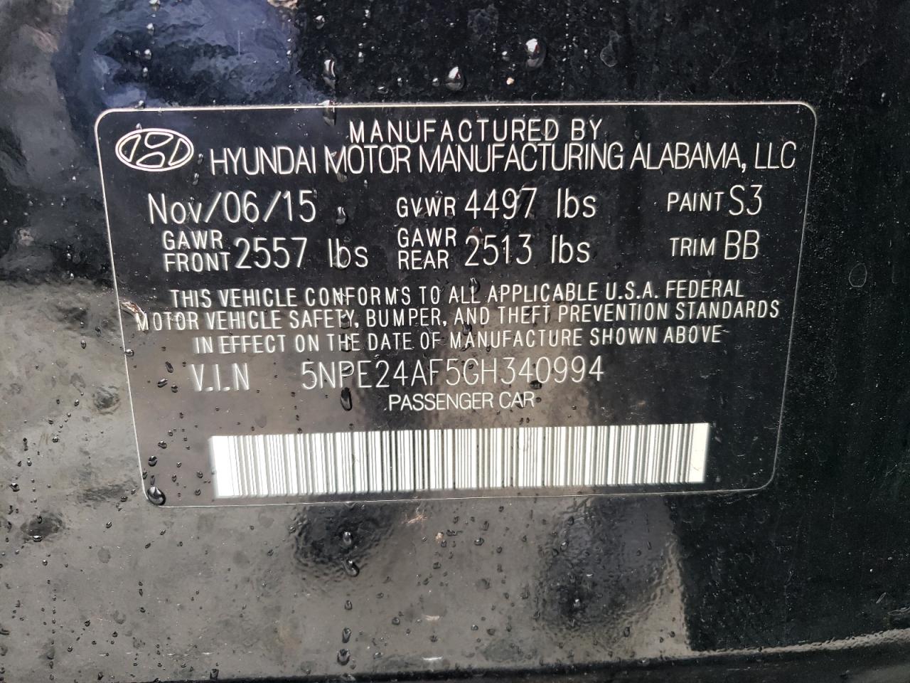 Photo 11 VIN: 5NPE24AF5GH340994 - HYUNDAI SONATA 