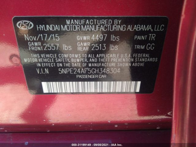 Photo 8 VIN: 5NPE24AF5GH348304 - HYUNDAI SONATA 