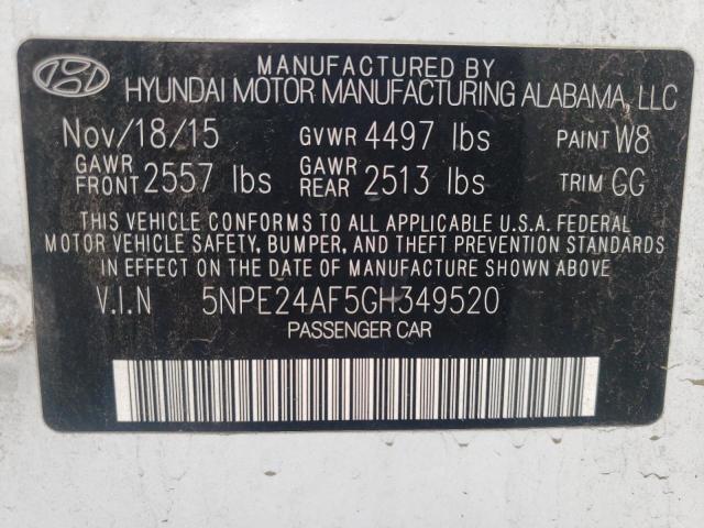 Photo 9 VIN: 5NPE24AF5GH349520 - HYUNDAI SONATA SE 