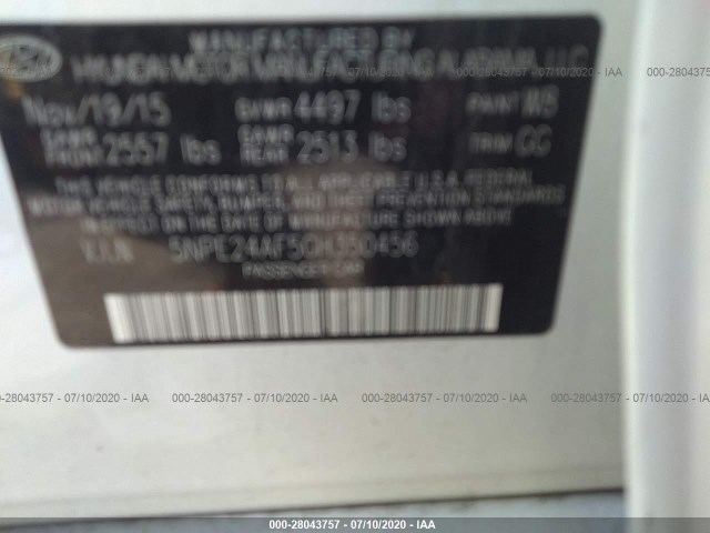 Photo 8 VIN: 5NPE24AF5GH350456 - HYUNDAI SONATA 