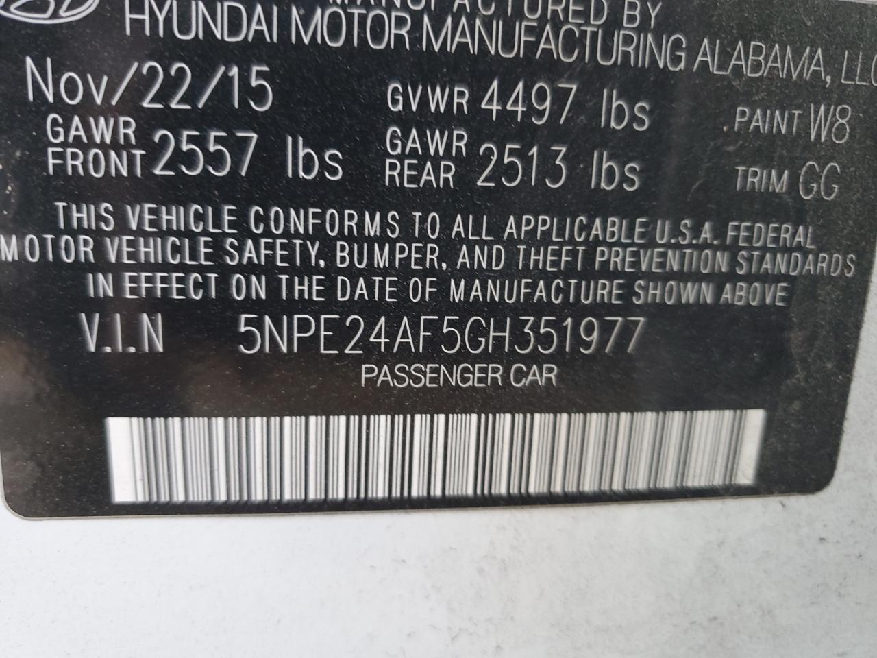 Photo 12 VIN: 5NPE24AF5GH351977 - HYUNDAI SONATA 